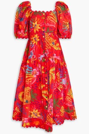 Farm Rio Printed Swiss-dot cotton midi dress