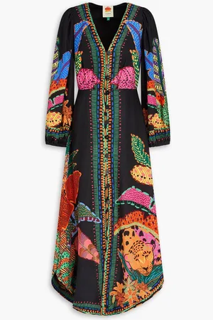Farm Rio Printed linen-blend midi dress