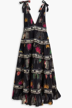 Farm Rio Tiered printed cotton-voile midi dress