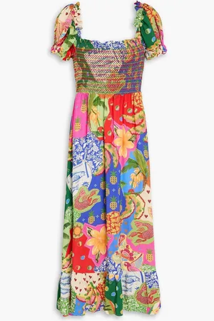 Farm Rio Ruffled printed crepe midi dress