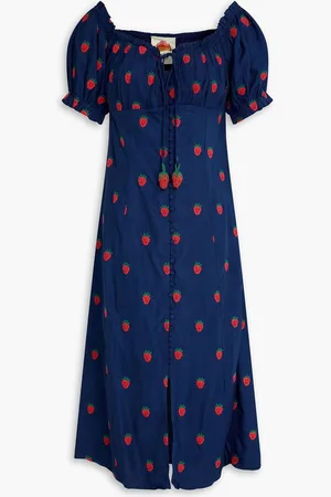Farm Rio Embroidered crepe midi dress - Blue