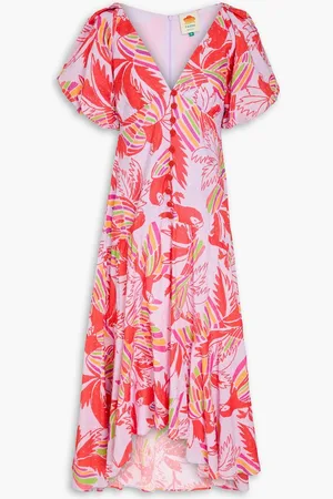 Farm Rio Printed Swiss-dot cotton midi dress - Purple