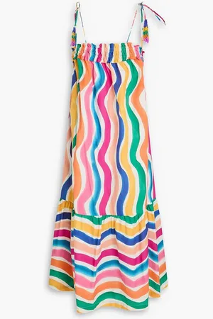 Farm Rio Bead-embellished striped cotton-poplin midi dress