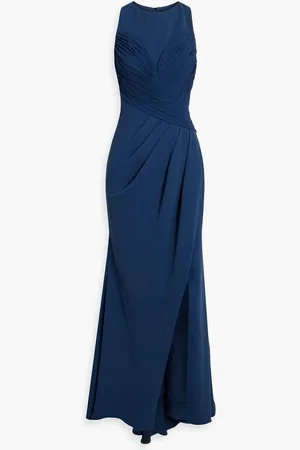 Badgley Mischka Pleated crepe gown - Blue