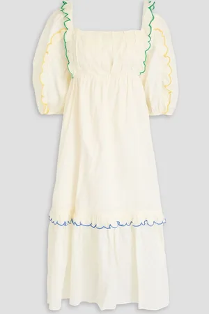 Farm Rio Ruffled Swiss-dot cotton midi dress - White