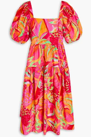 Farm Rio Printed cotton-poplin midi dress