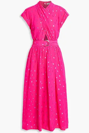 Derek Lam Celeste wrap-effect metallic fil coupé crepe de chine midi wrap dress - Pink