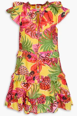 Farm Rio Ruffled printed Swiss-dot cotton mini dress