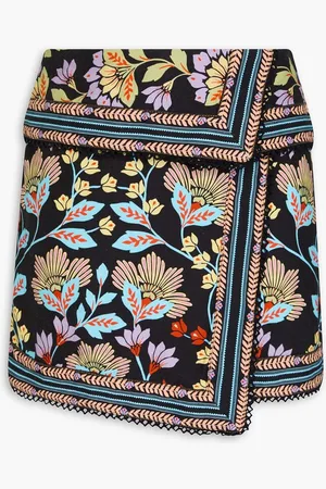 Farm Rio Wrap-effect floral-print cotton mini skirt