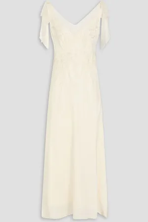 SALONI Dotty embroidered silk-jacquard midi dress - White