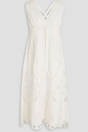 Farm Rio Richielieu open-back broderie anglaise cotton midi dress - White
