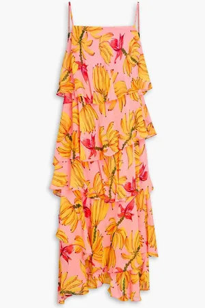 Farm Rio Ruffled printed georgette midi dress - Pink