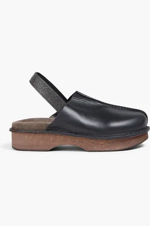 Brunello Cucinelli Bead-embellished leather slingback clogs