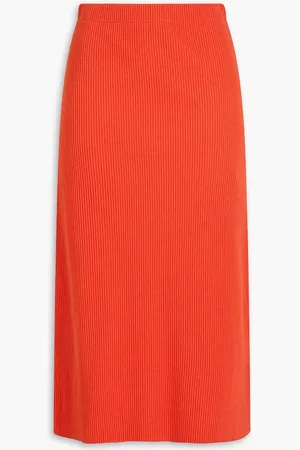 Vince Ribbed-knit midi skirt - Red