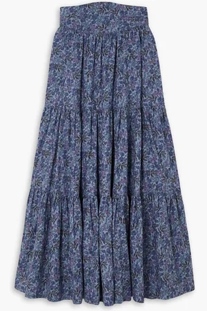 Anna Mason Tati tiered floral-print cotton-poplin maxi skirt - Blue