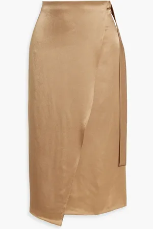 Vince Wrap-effect satin midi skirt - Neutral