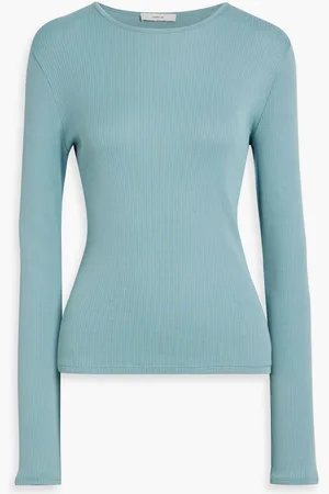 Vince Ribbed Pima cotton-jersey top - Blue