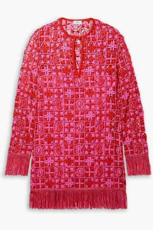 Etro Fringed crochet-knit dress - Red