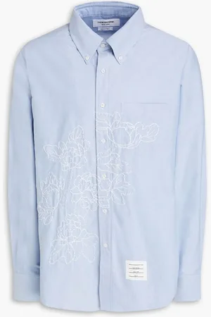 Thom Browne Embroidered cotton Oxford shirt - Blue