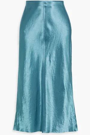 Vince Crinkled-satin midi skirt - Blue