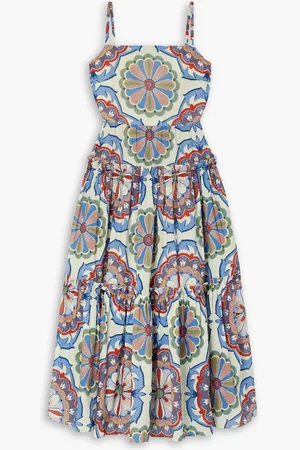 Cara Cara Harbour Island tiered floral-print cotton-voile midi dress - Blue