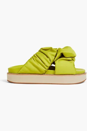 Ganni Ruched satin platform sandals - Green