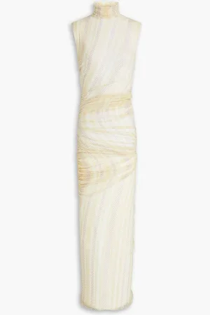 Missoni Ruched gingham mesh turtleneck maxi dress - Green