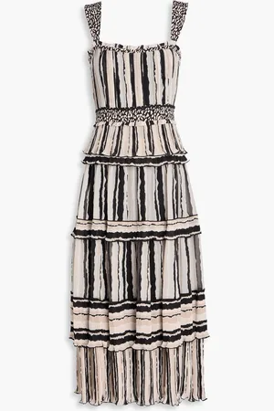 Diane von Furstenberg Cato tiered striped georgette midi dress