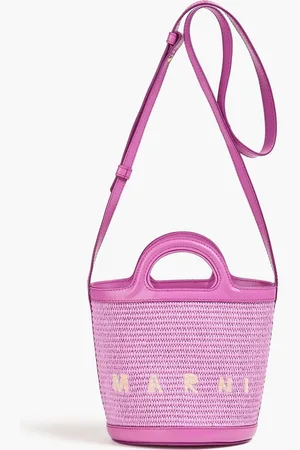 Marni Tropicalia leather-trimmed faux raffia bucket bag - Purple
