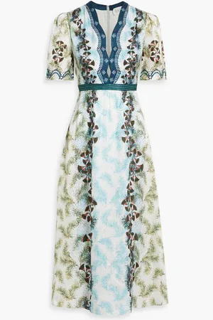 SALONI Tabitha printed silk-jacquard midi dress - Blue