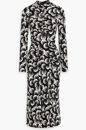 Diane von Furstenberg Emanuelle ruched printed Lyocell and wool-blend midi dress