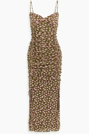 Diane von Furstenberg Lester ruched printed stretch-mesh midi dress - Green