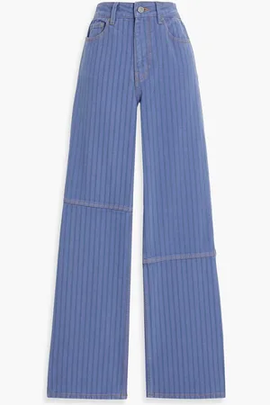Ganni Striped high-rise straight-leg jeans - Blue