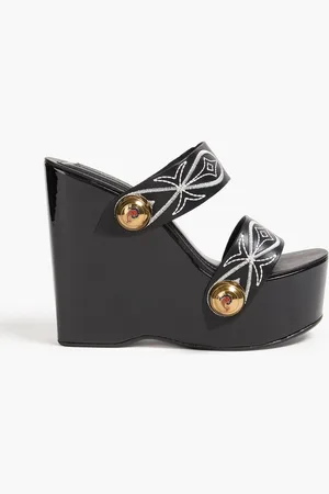 Puccini Embroidered leather wedge sandals
