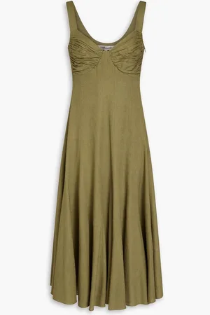 Diane von Furstenberg Beth gathered woven midi dress - Green