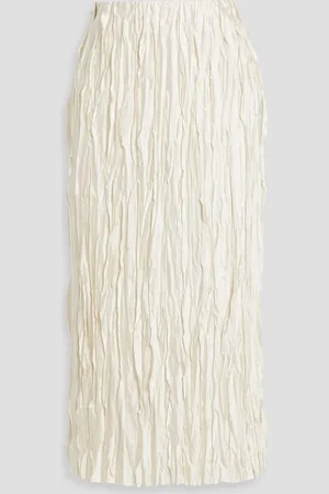 Vince Ruffled satin midi skirt - White