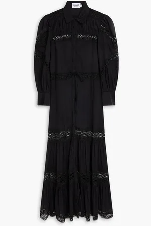 CHARO RUIZ IBIZA Ileana guipure lace-trimmed cotton-blend voile maxi shirt dress