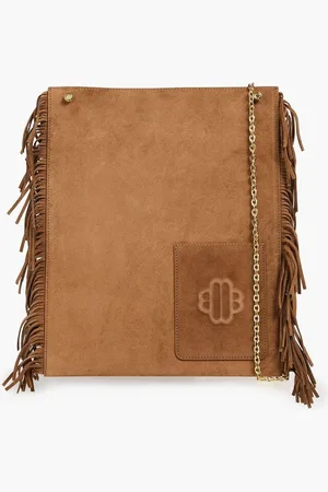 Maje Fringed suede shoulder bag - Brown