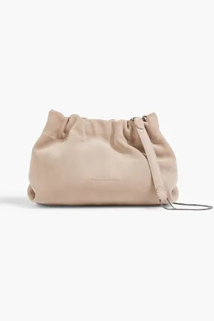 Brunello Cucinelli Bead-embellished gathered suede cross-body bag