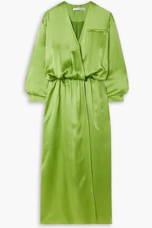 CHRISTOPHER ESBER Verdant Falls wrap-effect silk-satin maxi shirt dress - Green