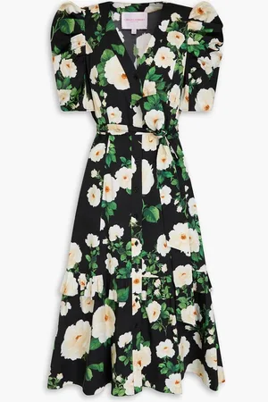 Carolina Herrera Ruffled floral-print cotton-blend poplin midi dress
