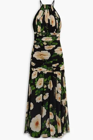 Carolina Herrera Gathered floral-print silk-georgette halterneck maxi dress