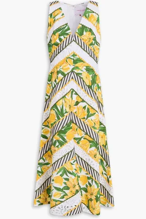 Carolina Herrera Printed cotton-blend poplin and broderie anglaise midi dress