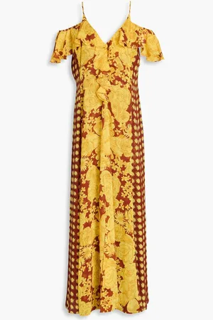 Diane von Furstenberg Aya cold-shoulder printed chiffon maxi dress - Yellow