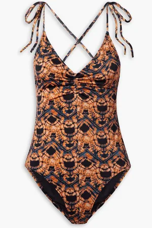 ULLA JOHNSON Dali ruched printed swimsuit - Orange