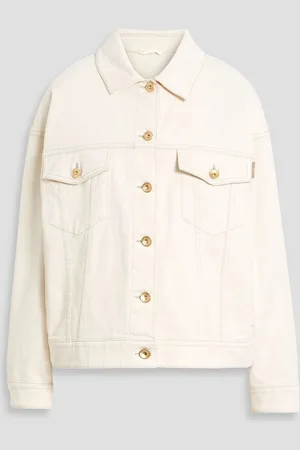 Brunello Cucinelli Bead-embellished denim jacket - White