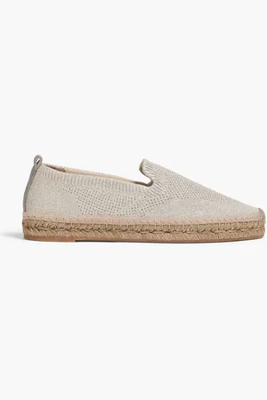 Brunello Cucinelli Bead-embellished metallic textured-knit espadrilles - Neutral