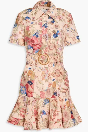 ZIMMERMANN Belted floral-print linen mini dress