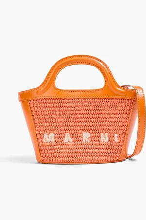 Marni Tropicalia micro leather-trimmed embroidered faux raffia tote