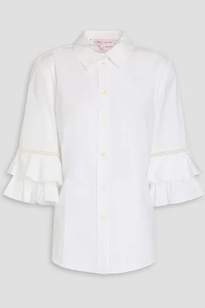 Carolina Herrera Crochet-trimmed cotton-blend poplin top